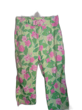 Lilly Pulitzer Pink Green Hibiscus Floral Capri Crop Pants Size 10 Altered